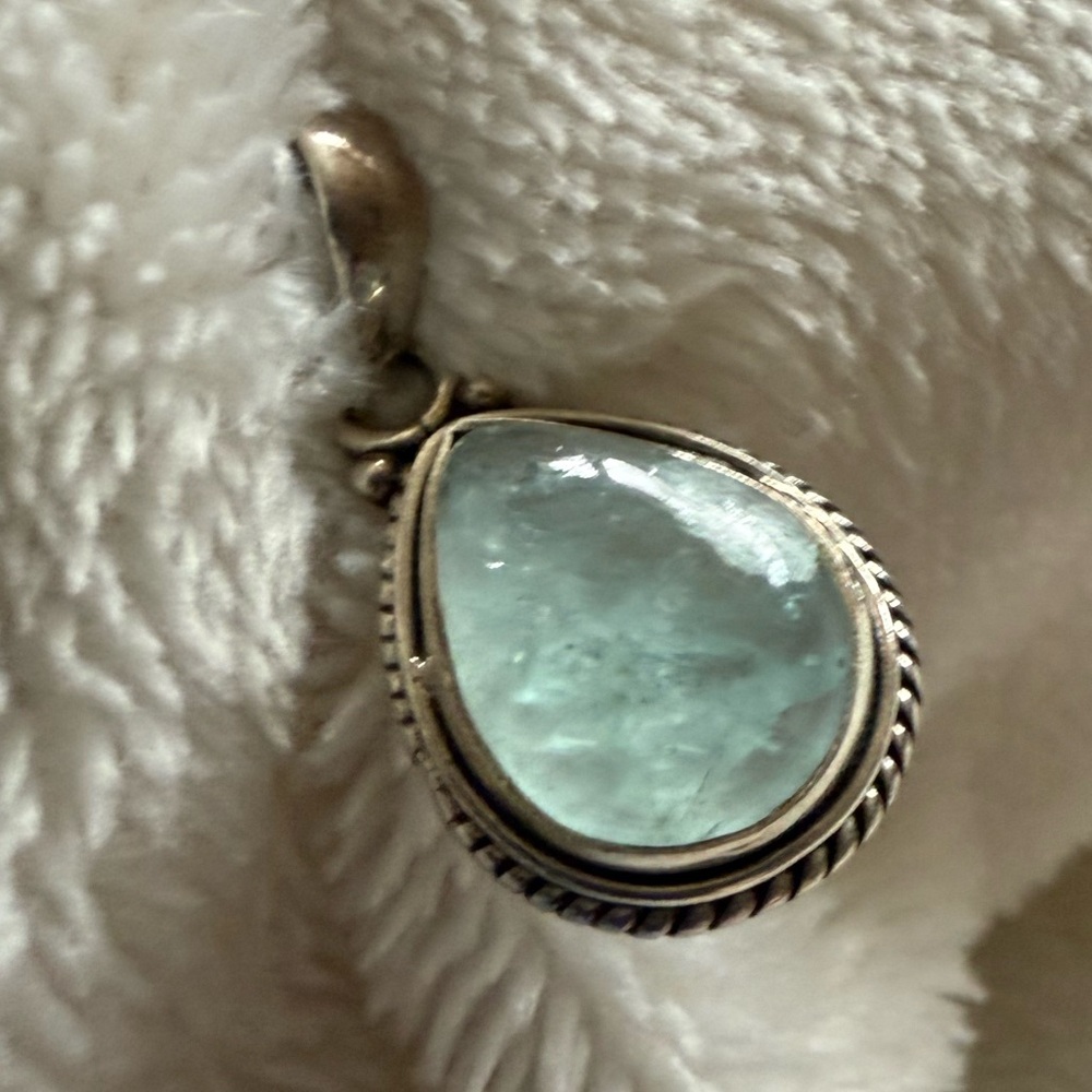 Sweet Silver and Light Blue Natural Grmstone Pendant